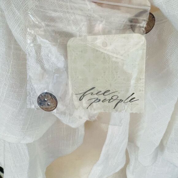 FREE PEOPLE Zuri Ruffle Blouse, Cut Out Back, Summer Boho, Ivory, Small 4/6, NWT - Picture 16 of 16